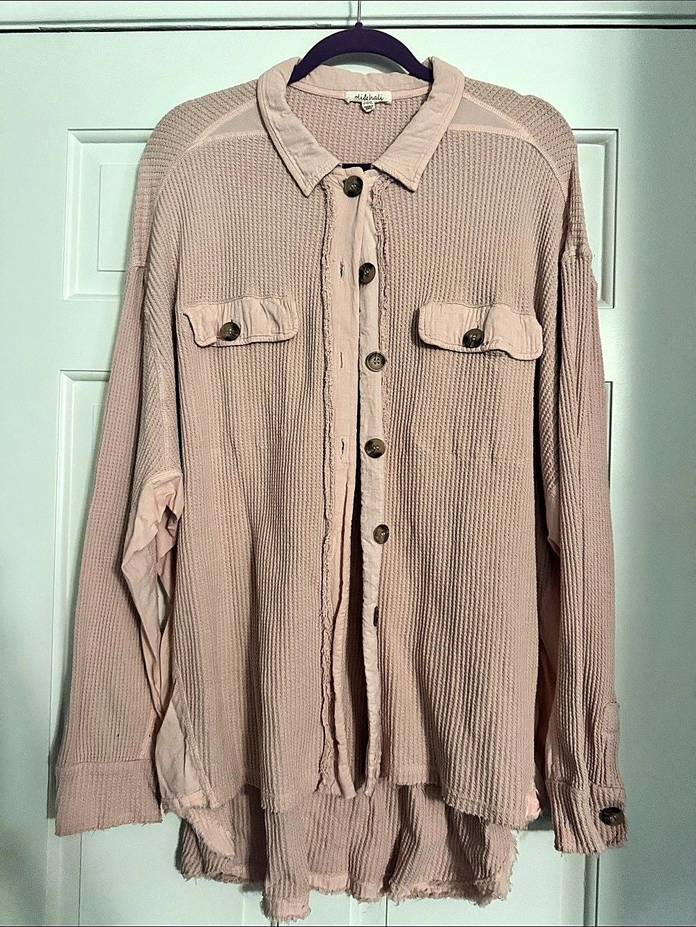 Oli & Hali Ribbed Button Front Shirt in Pink Size Medium